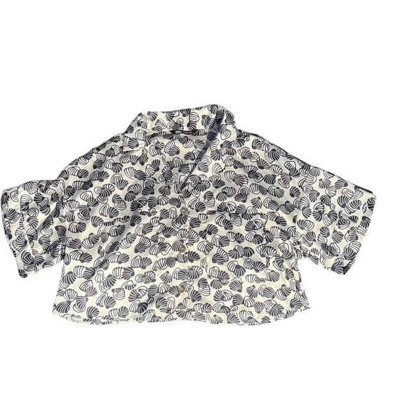 Zara Clamshell Silky White & Navy Relaxed Fit Button Front Crop Top‎ Size Large - Picture 4 of 4